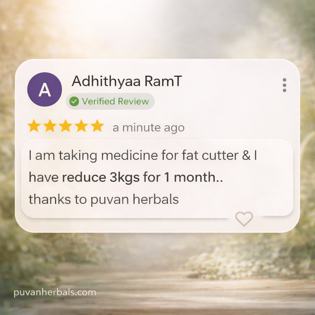 Verified customer review for Puvan Herbals Fat Cutter Juice reporting 3kg weight loss in one month